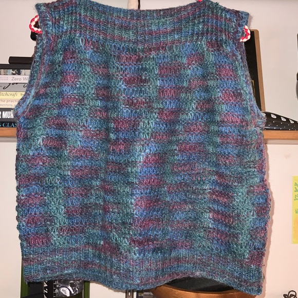 Handmade Tops - handmade knit top vest boat neck variegated purple‎ green blue